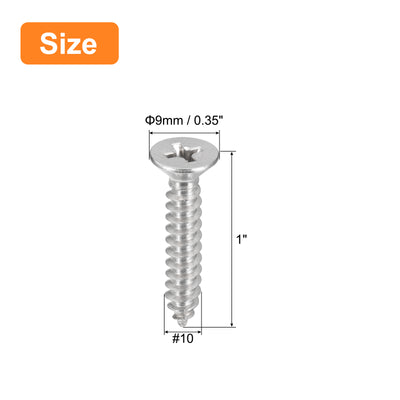 Harfington Uxcell #10x1" Wood Screws, 25pcs Phillips Self Tapping Screws 304 Stainless Steel