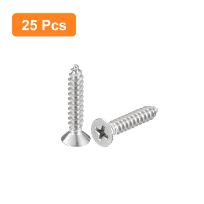 Harfington Uxcell #10x1" Wood Screws, 25pcs Phillips Self Tapping Screws 304 Stainless Steel