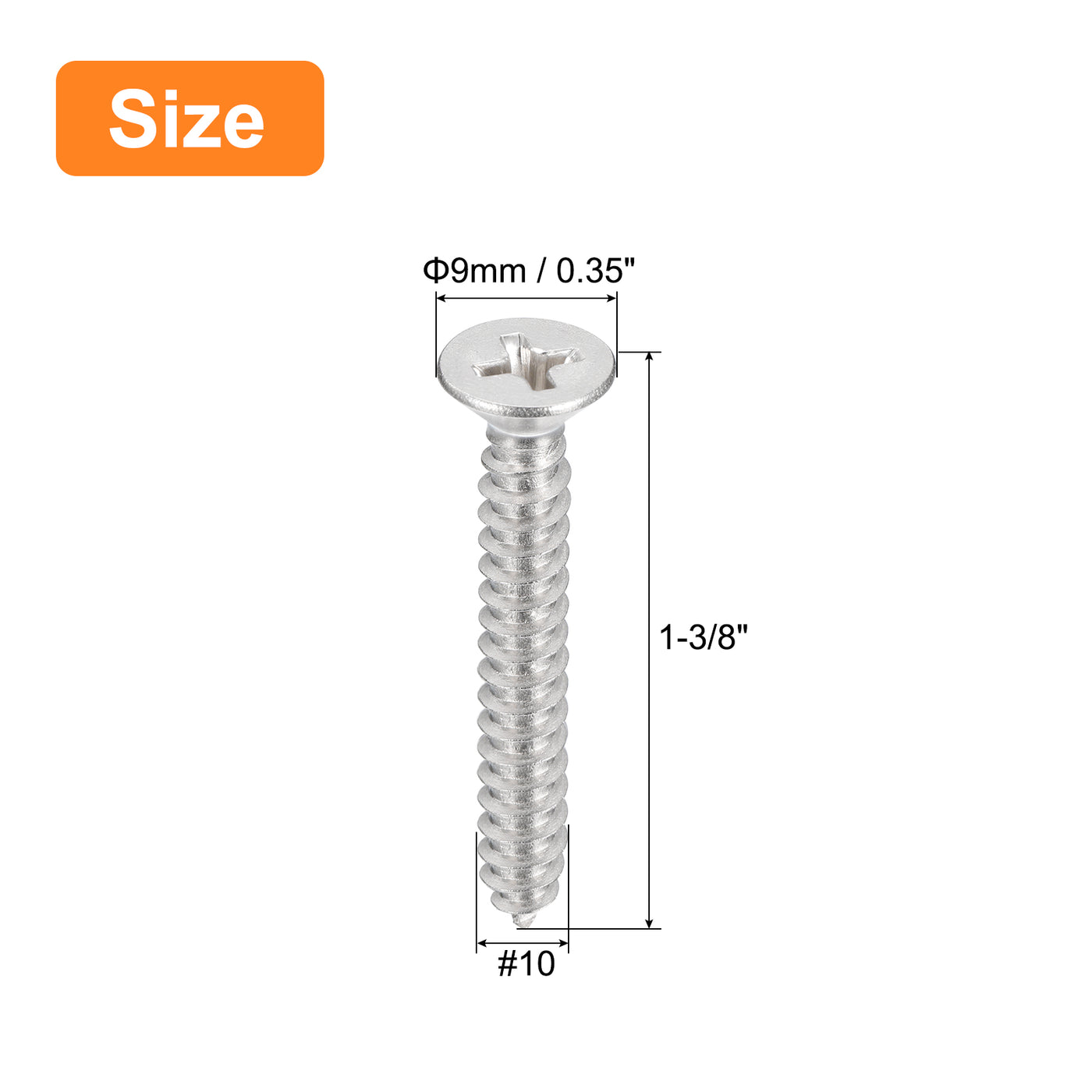 uxcell Uxcell 25Stk #10x1-3/8" Holz Schrauben Flache Kopf Kreuzschlitz Selbstschneidend Schrauben 304 Edelstahl Senkkopf Kopf Metall Schrauben für Holzbearbeitung