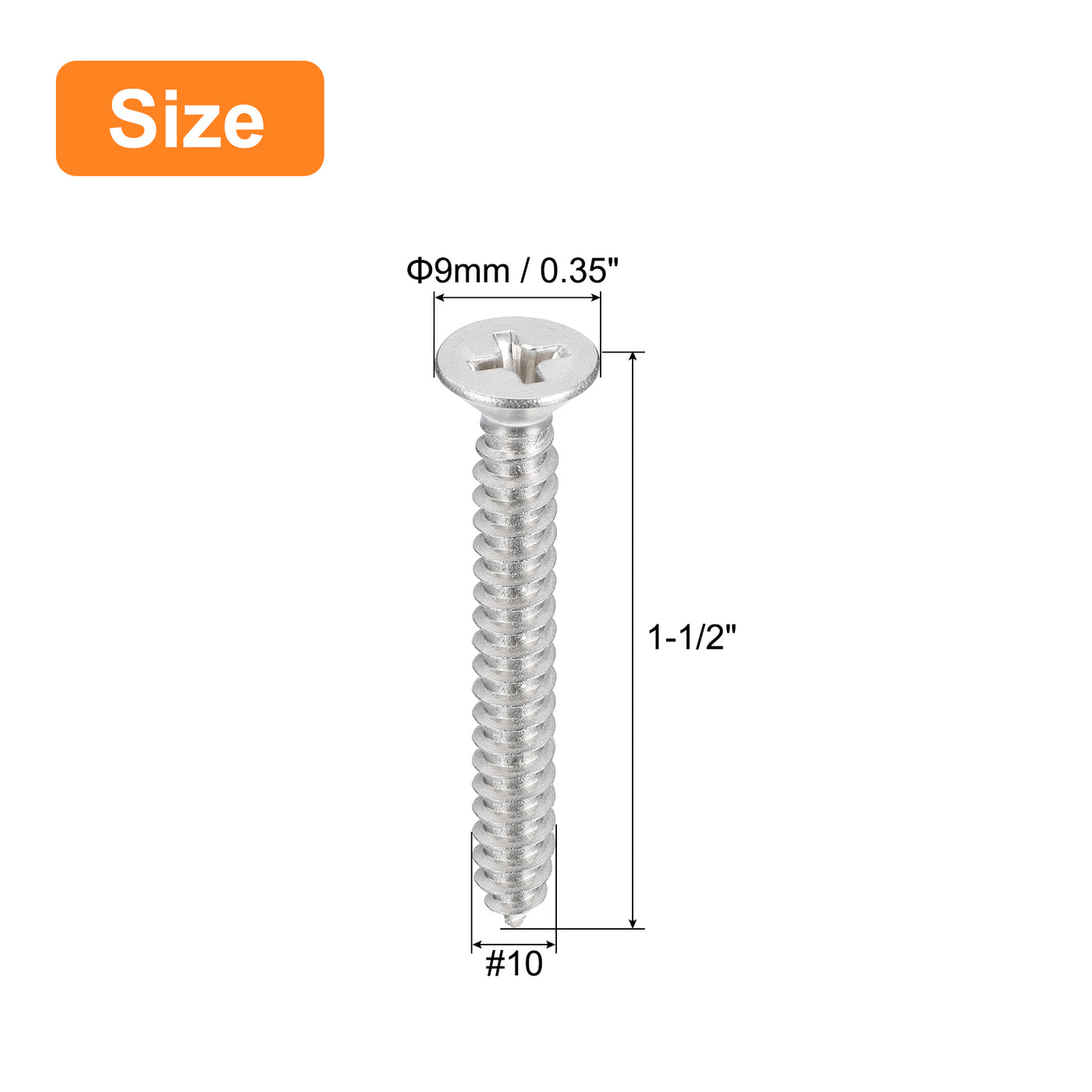 uxcell Uxcell #10x1-1/2" Wood Screws, 25pcs Phillips Self Tapping Screws 304 Stainless Steel