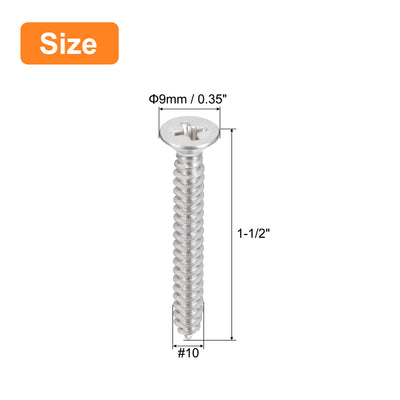 Harfington Uxcell #10x1-1/2" Wood Screws, 25pcs Phillips Self Tapping Screws 304 Stainless Steel