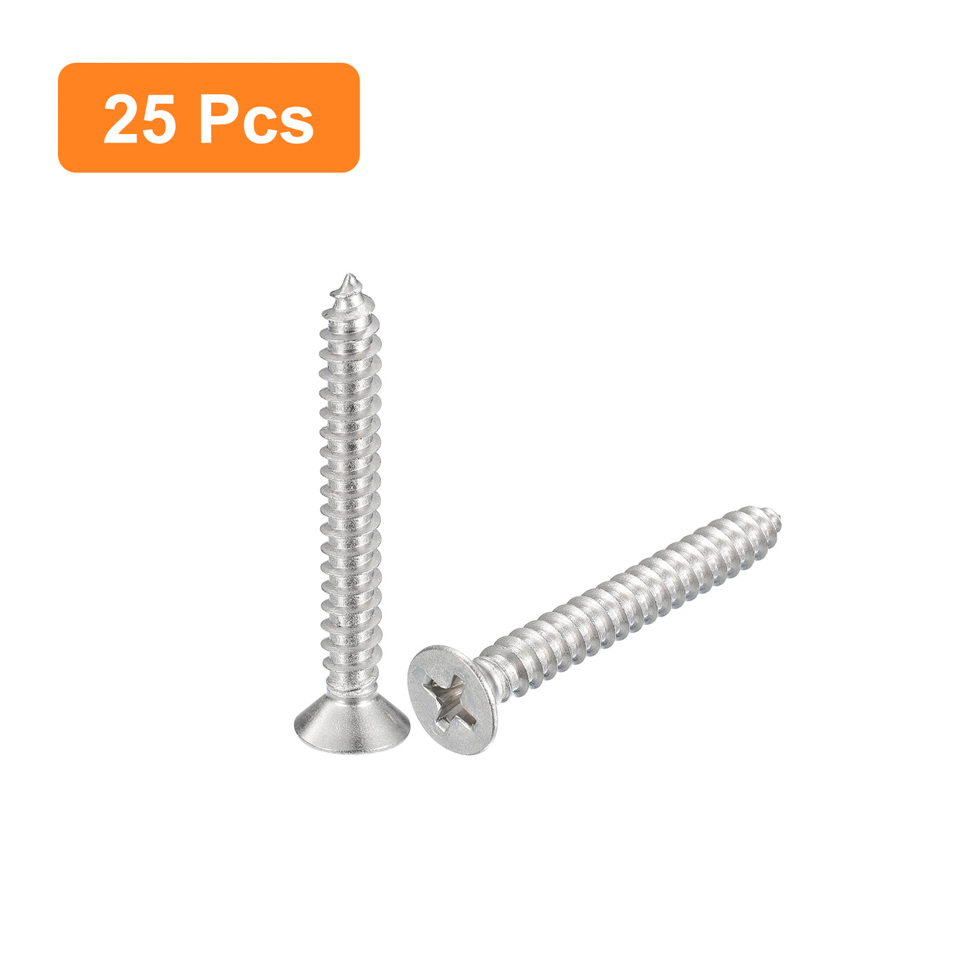 uxcell Uxcell #10x1-1/2" Wood Screws, 25pcs Phillips Self Tapping Screws 304 Stainless Steel