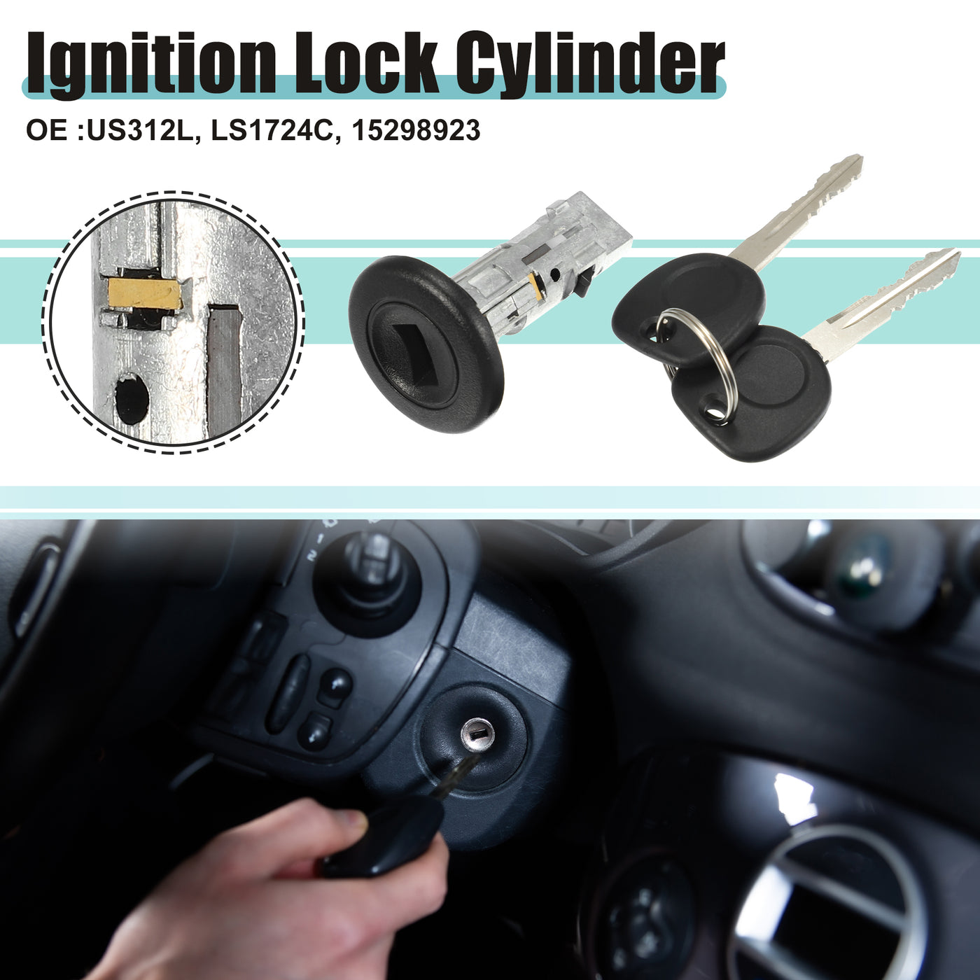 ACROPIX Ignition Switch Cylinder Lock Assembly Fit for Chevrolet Avalanche - Pack of 3 Silver Tone