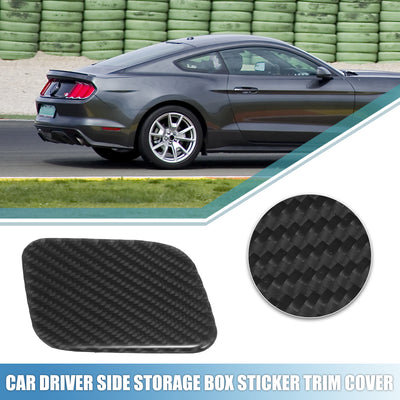 Harfington Car Driver Side Storage Box Sticker Trim Cover for Ford for Mustang 2015-2023 Polyurethane Carbon Fiber Pattern Black