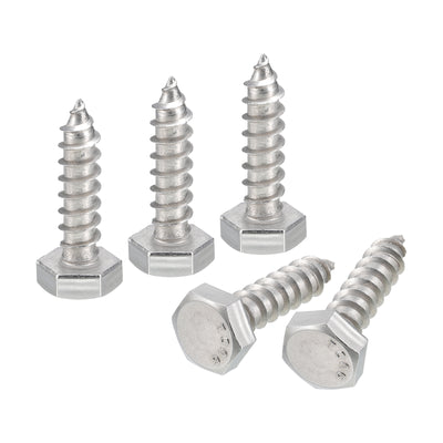 uxcell Uxcell Hex Head Lag Screws Bolts, 50pcs 1/4" x 1" 304 Stainless Steel Wood Screws