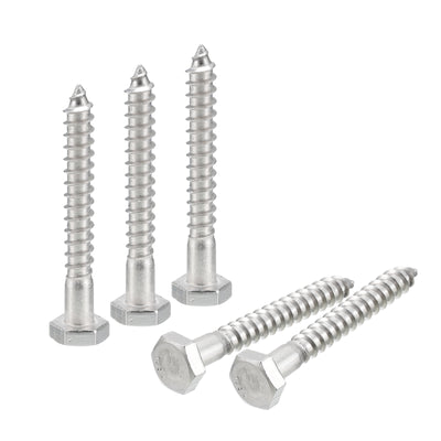 uxcell Uxcell Hex Head Lag Screws Bolts, 50pcs 1/4" x 2" 304 Stainless Steel Wood Screws