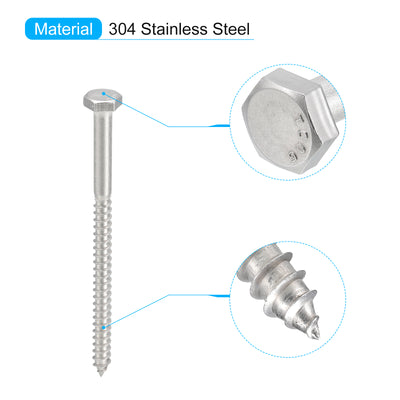 Harfington Uxcell 5Stk Hexkopf Zugschrauben Bolzen 1/4"x3-1/2" 304 Edelstahl Teilweise Gewinde Holz Schrauben