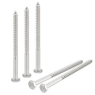 uxcell Uxcell Hex Head Lag Screws Bolts, 5pcs 1/4" x 3-1/2" 304 Stainless Steel Wood Screws