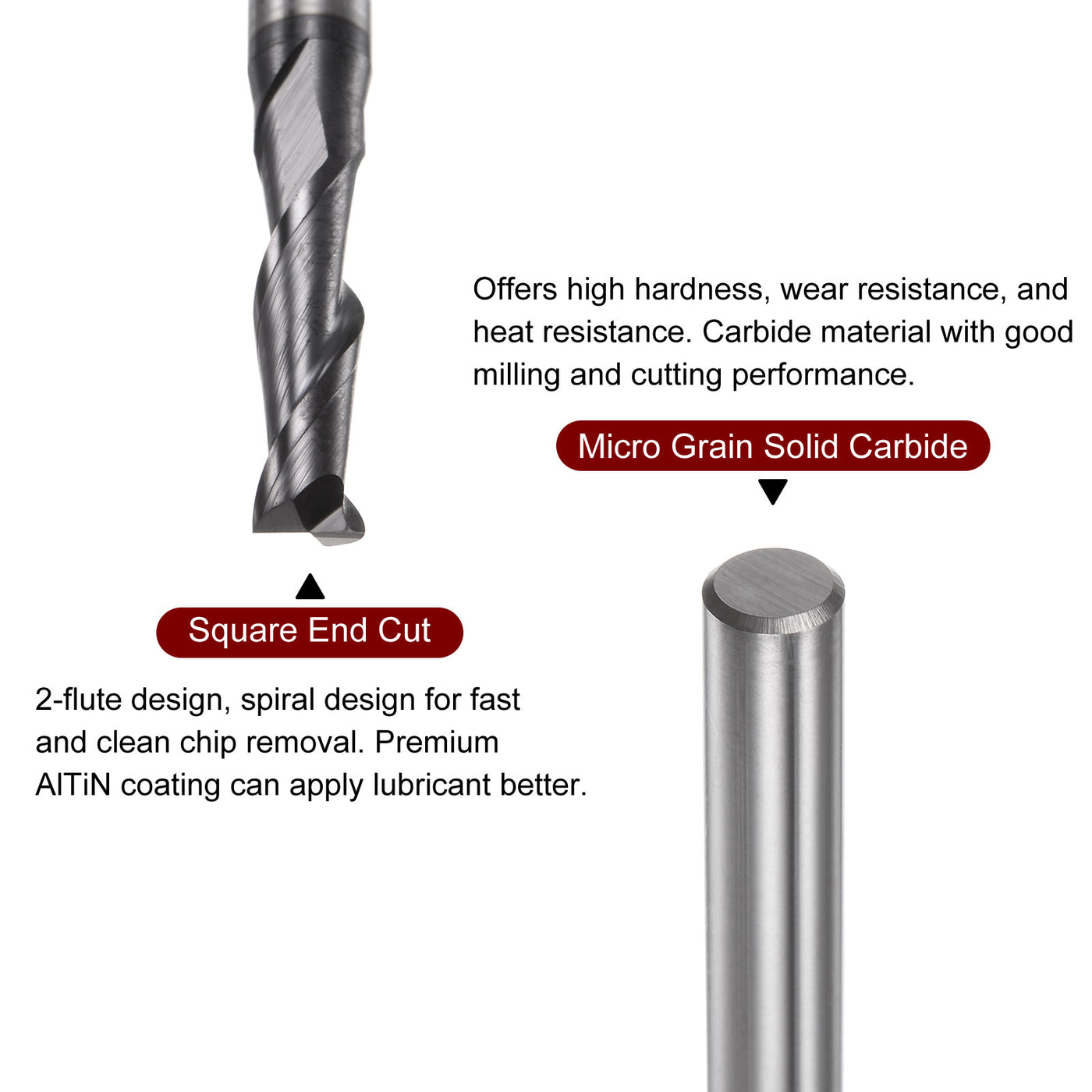 Harfington 3.5mm x 12mm x 4mm x 50mm Solid Carbide AlTiN Coated 2 Flute Square End Mill Bit