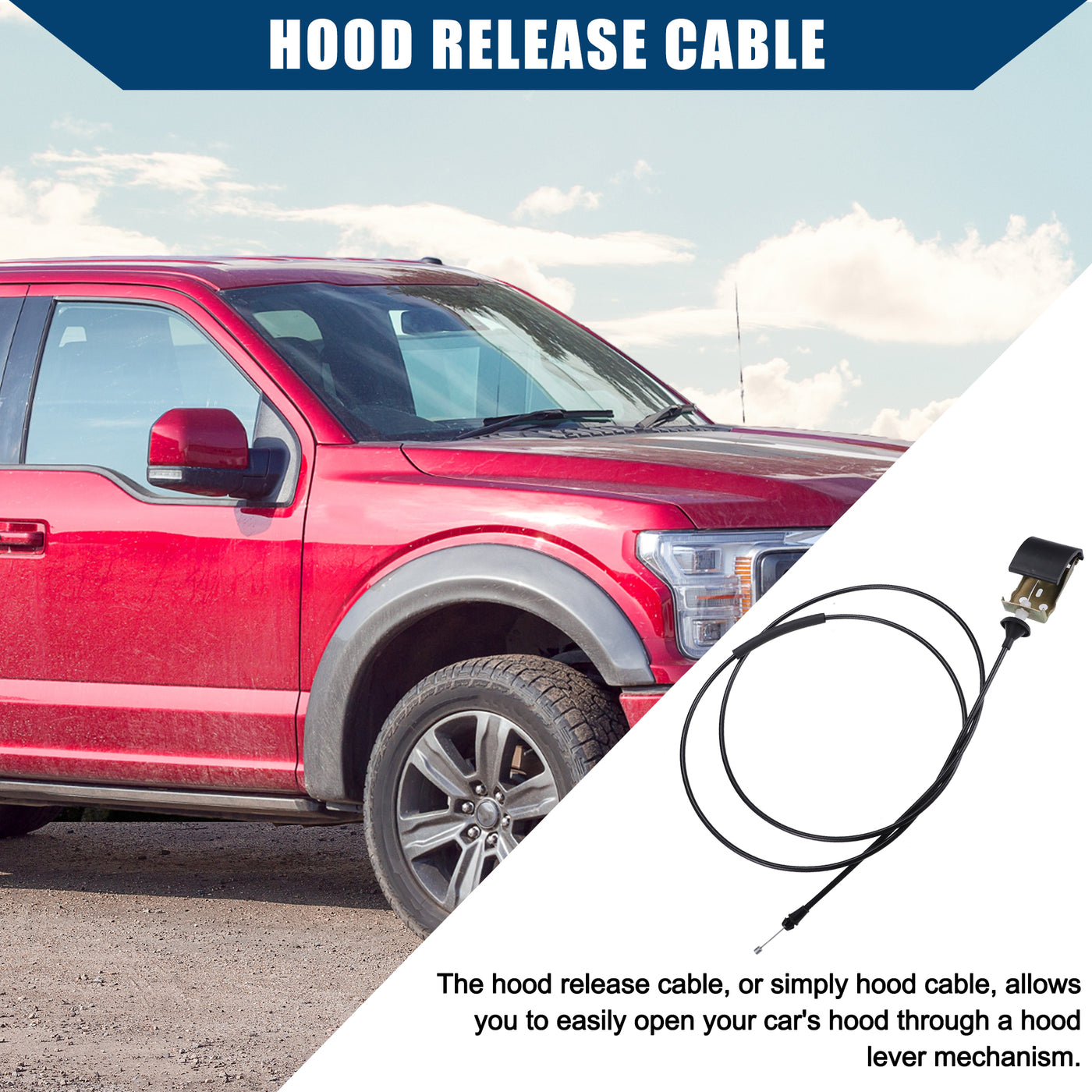 Hihaha Hood / Release Cable for Ford for Ranger 1998-2011 for Ford Explorer Sport 2001-2003 / Hood Control Cable / Durable / Plastic / 1 Pcs / Black