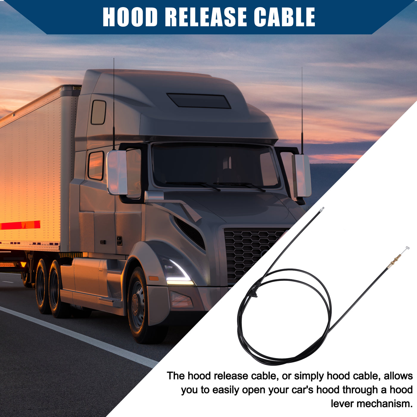 Hihaha No.20490444 / Hood / Release Cable for Volvo VNL 2004-2018 for Volvo VNM 2004-2018 / Hood Control Cable / Durable / Plastic / 1 Pcs / Black