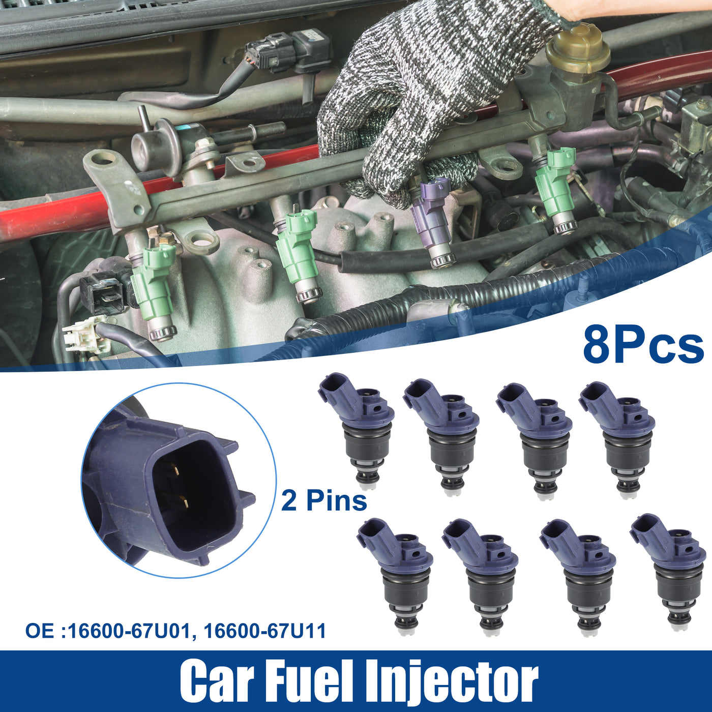 ACROPIX Car Fuel Injector Nozzle Replacement Fit for Infiniti Q45 1995-1996 16600-67U01 - Pack of 8 Black