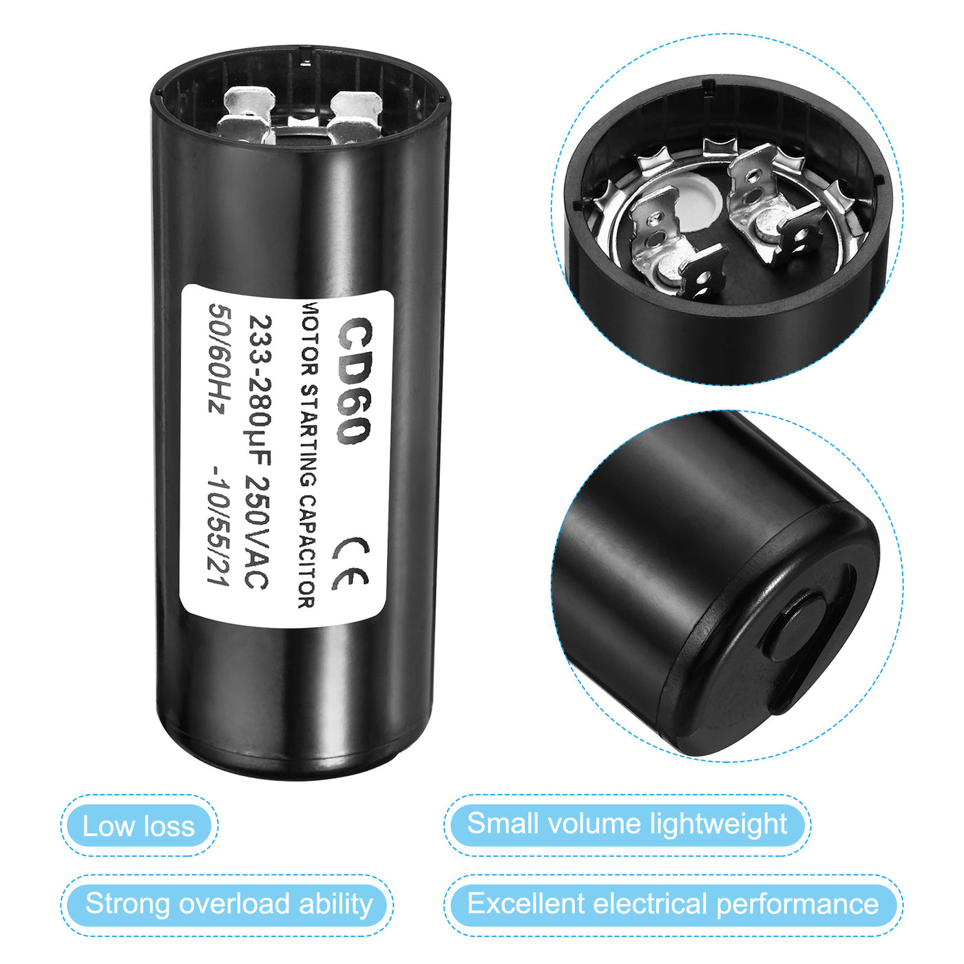 Harfington Motor Start Capacitor, 233-280uF/Mfd 250VAC 50/60Hz CD60 Run Capacitor Motor Starting Capacitor for Electric Motor Starts Running