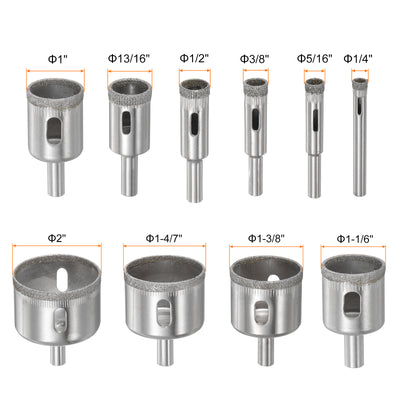 Harfington 10pcs 6mm - 50mm Diamond Drill Bits Hollow Drill Hole Saw Set with Guide Fixture