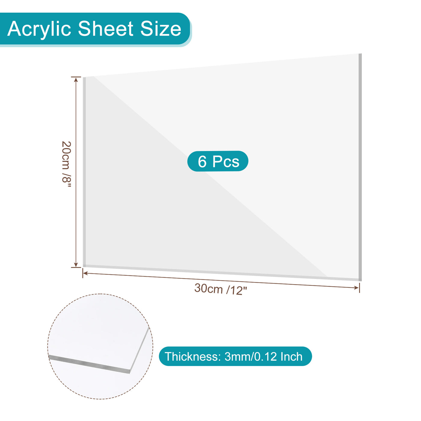 Harfington Acrylic Sheet, 12 Inch x 8 Inch PMMA Clear Crystal Acrylic Sheets for Art Design, Photo Frame, DIY Display Projects Pack of 6