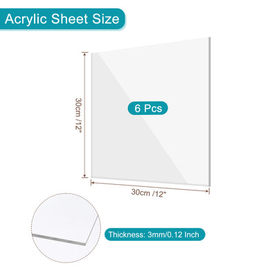 Harfington Acrylic Sheet, 12 Inch x 12 Inch PMMA Clear Crystal Sheets for Photo Frame 6Pcs