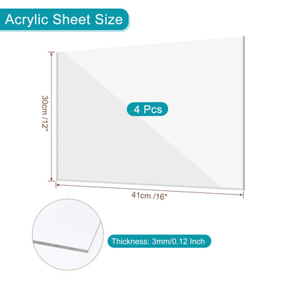 Harfington Acrylic Sheet, 16 Inch x 12 Inch PMMA Clear Crystal Sheets for Photo Frame 4Pcs