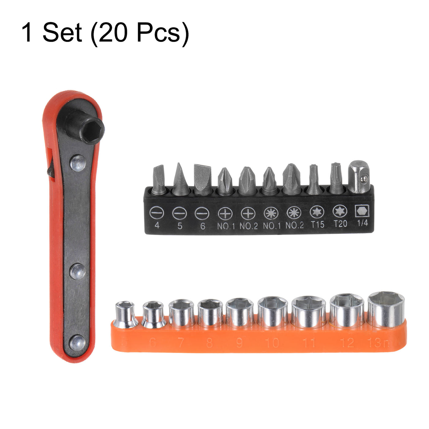 Harfington 20 in 1 Schraubenzieher Bit Set 1/4" Sechskant Schaft Torx Schlitz Kreuzschlitz Pozi Bit Set und 5-13mm Metrisch Steckdose mit 6 Punkte Mini Ratschenschlüssel