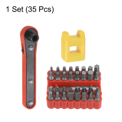 Harfington 35 in 1 Schraubenzieher Bit Set 1/4" Sechskant Schaft Torx Schlitz Kreuzschlitz Pozi Bit Set und Bit Magnetisator Ring mit 6 Punkte Mini Ratschenschlüssel