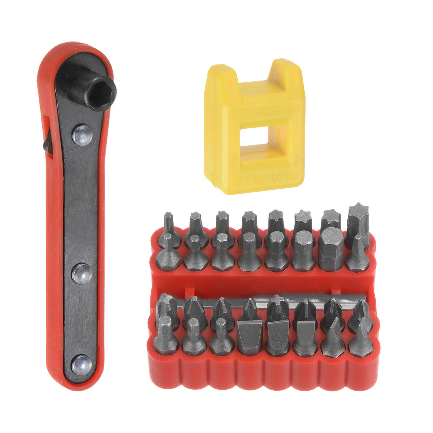 Harfington 35 in 1 Schraubenzieher Bit Set 1/4" Sechskant Schaft Torx Schlitz Kreuzschlitz Pozi Bit Set und Bit Magnetisator Ring mit 6 Punkte Mini Ratschenschlüssel