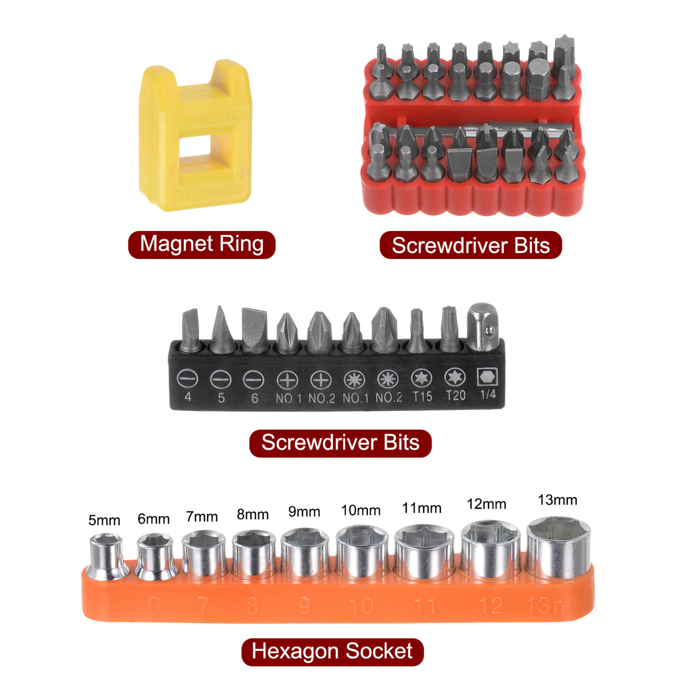 Harfington 54 in 1 Schraubenzieher Bit Set 1/4" Sechskant Schaft Torx Schlitz Kreuzschlitz Pozi Bit Set 5-13mm Metrisch Steckdose und Bit Magnetisator Ring mit 6 Punkte Mini Ratschenschlüssel