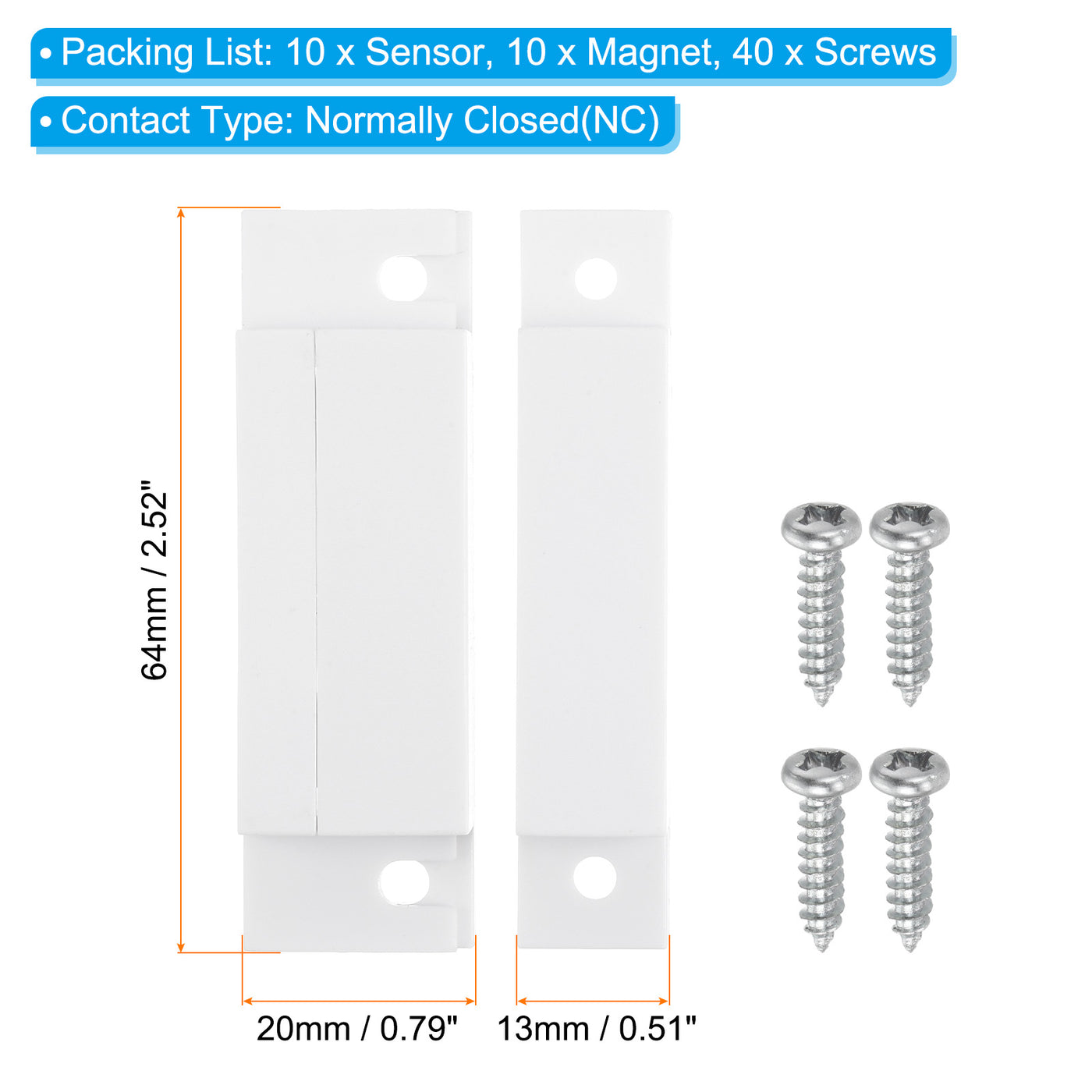 Harfington Magnetic Reed Switch, 10 Sets NC Wired Door Window Contact Switch for Home