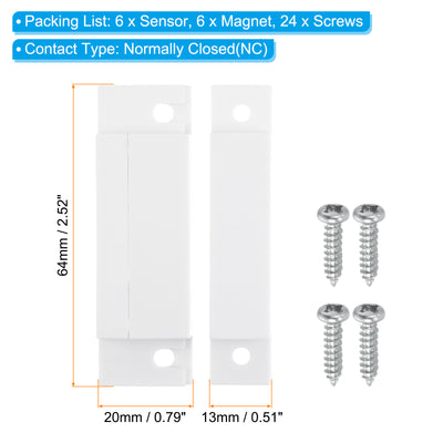 Harfington Magnetic Reed Switch, 6 Sets NC Wired Door Window Contact Switch for Home