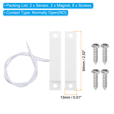 Harfington Magnetic Reed Switch, 2 Sets NO Wired Door Window Contact Switch for Home