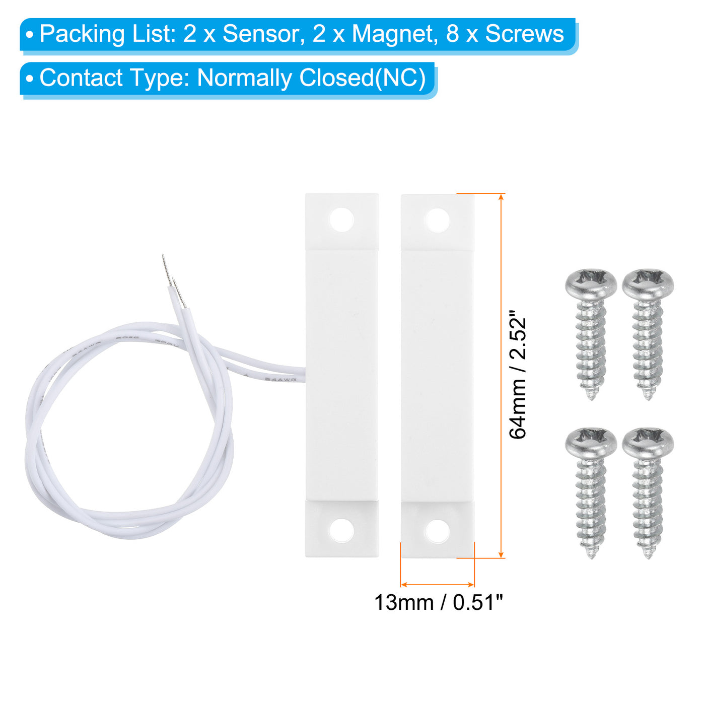 Harfington Magnetic Reed Switch, 2 Sets NC Wired Door Window Contact Switch for Home