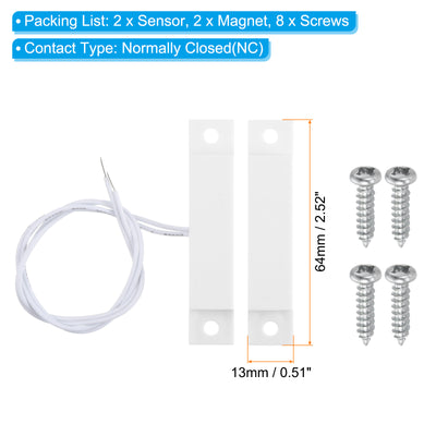 Harfington Magnetic Reed Switch, 2 Sets NC Wired Door Window Contact Switch for Home