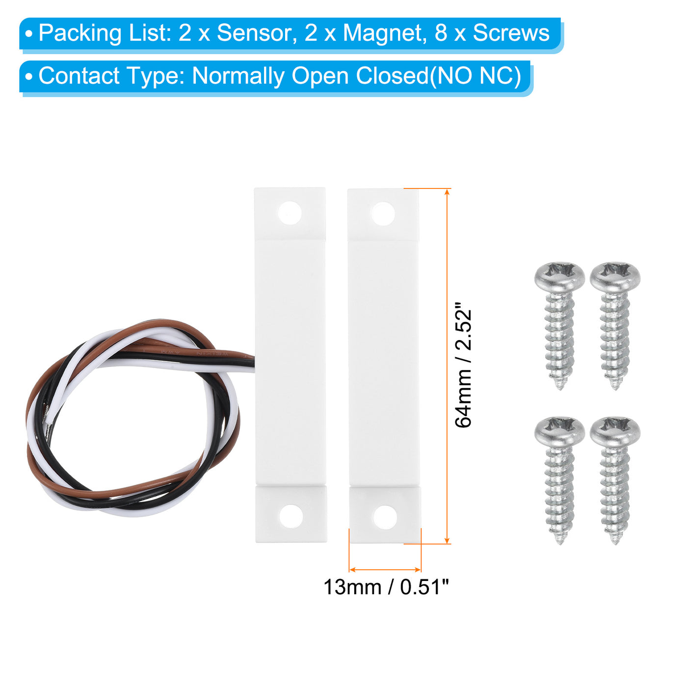 Harfington Magnetic Reed Switch, 2 Sets NO NC Wired Door Window Contact Switch for Home