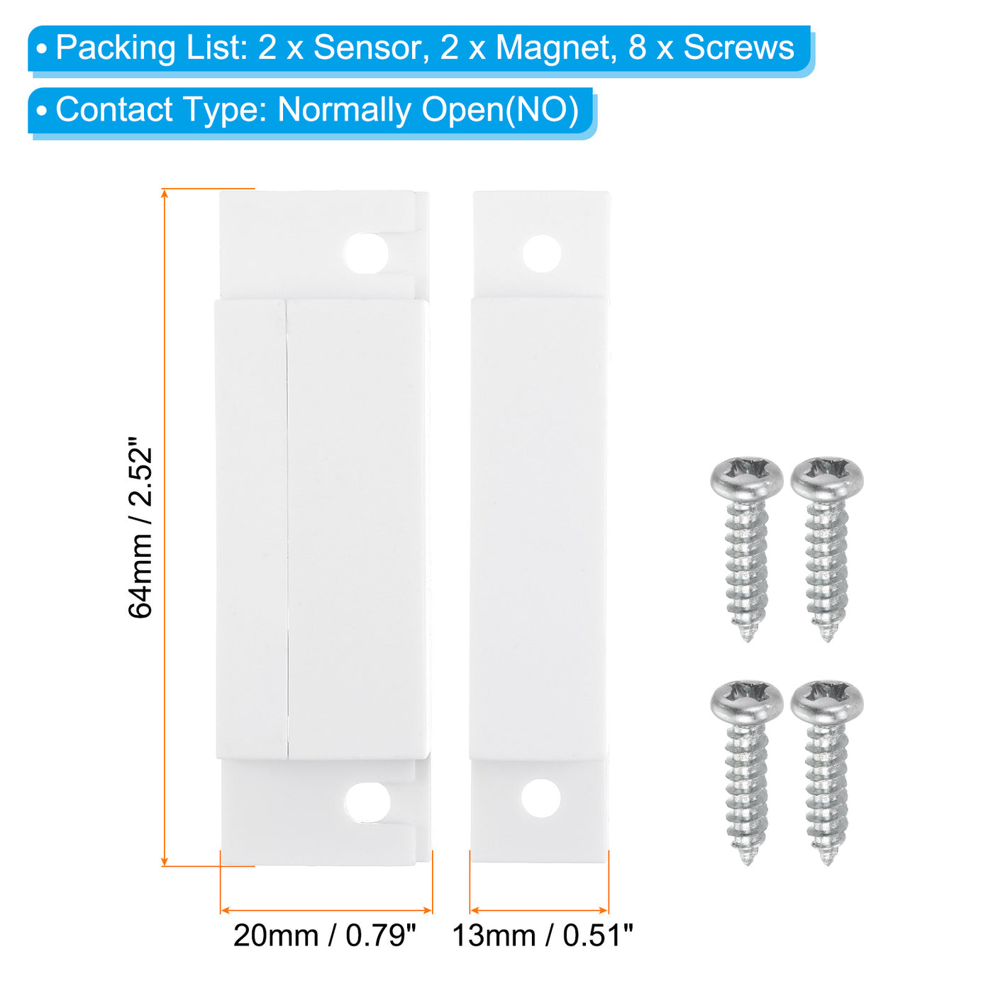 Harfington Magnetic Reed Switch, 2 Sets NO Wired Garage Door Window Contact Switch for Home