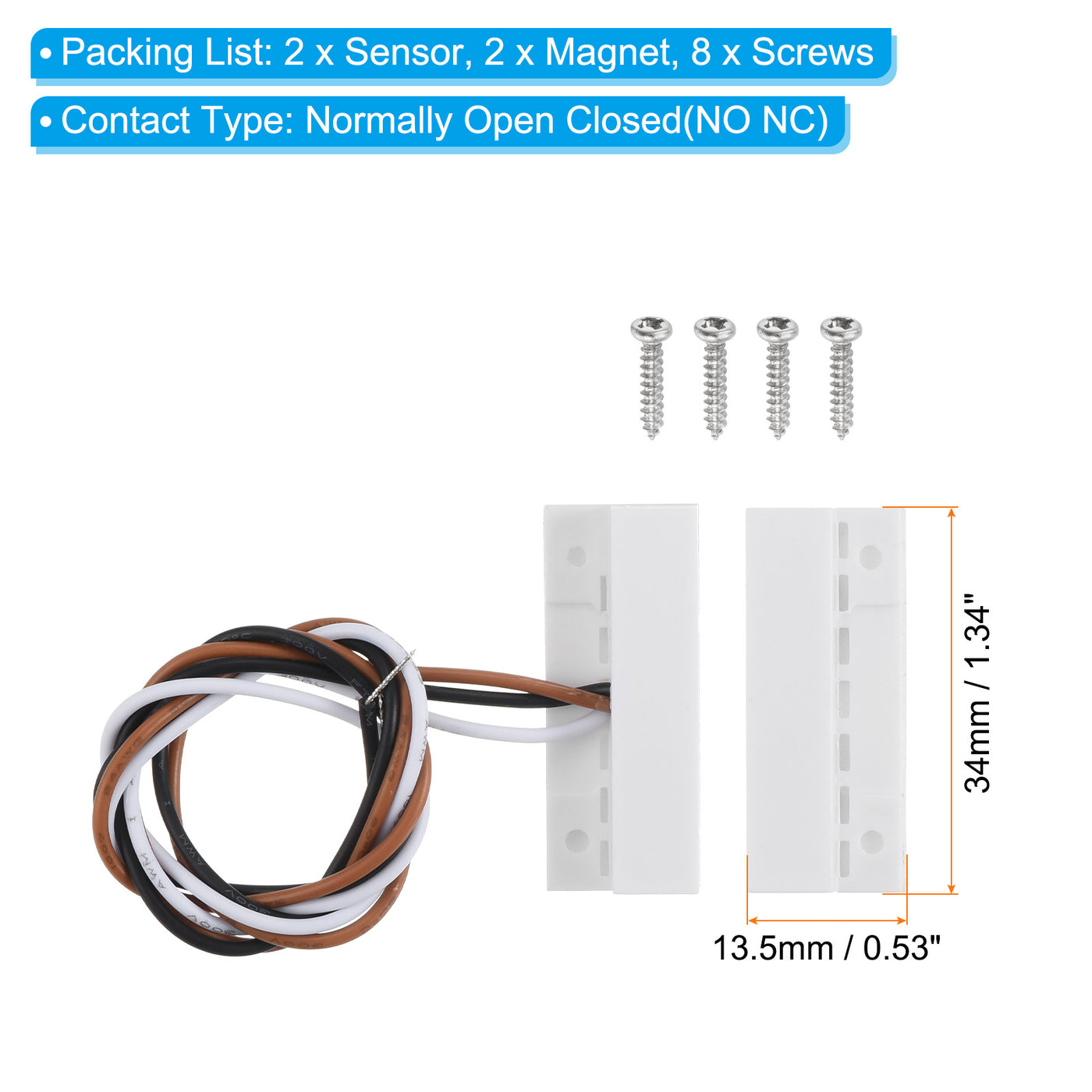 Harfington Magnetic Reed Switch, 2 Sets NO NC Wired Garage Door Window Contacts