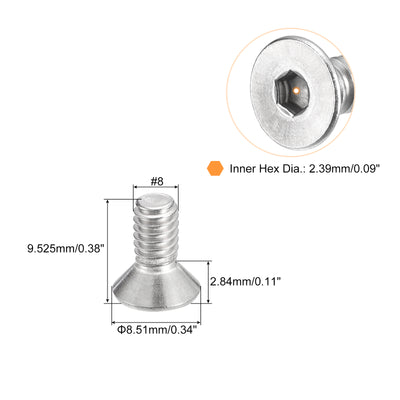 Harfington Uxcell #8-32x3/8" Flat Head Socket Cap Screws, 304 Stainless Steel Fasteners 50Pcs