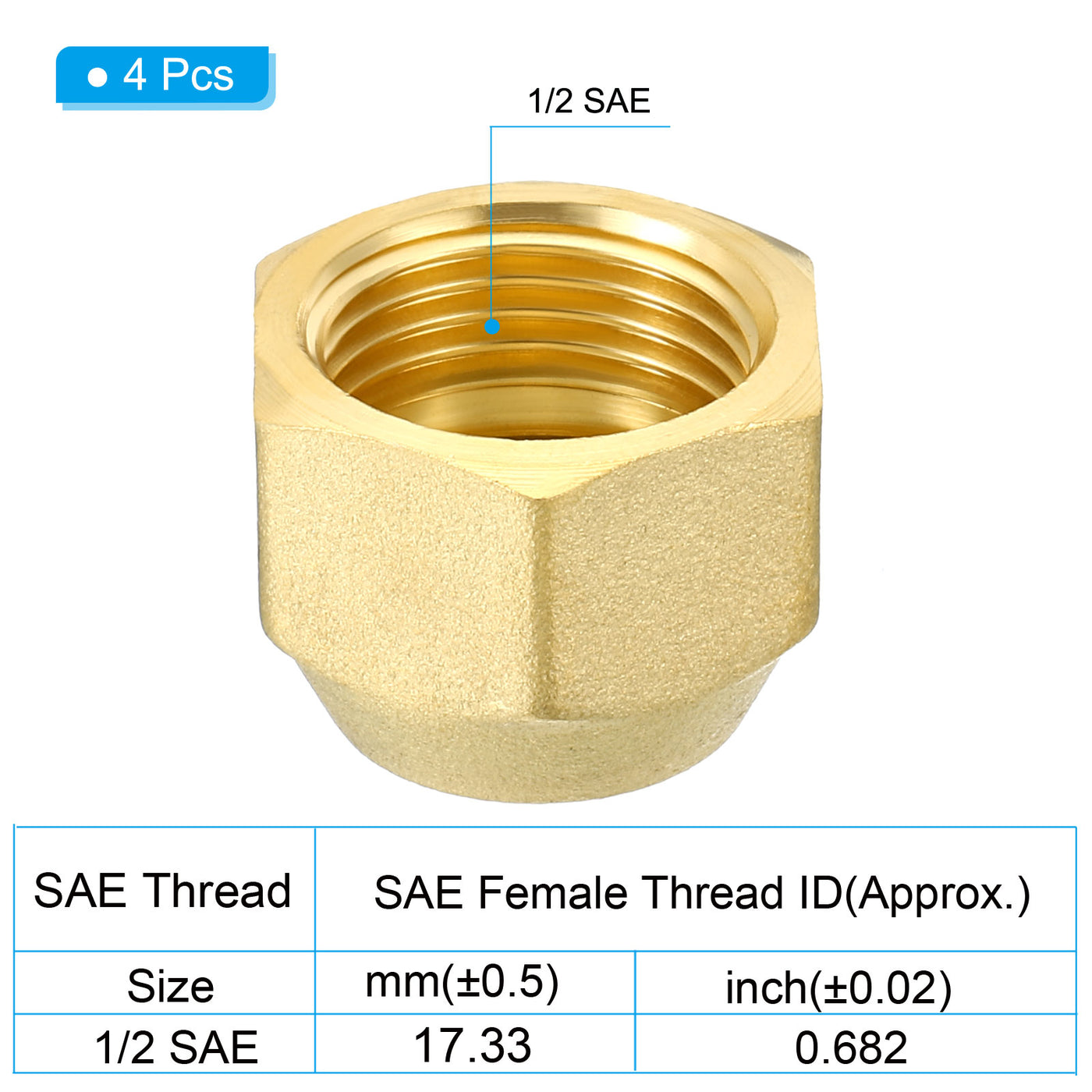 Harfington 1/2 SAE Gewinde Messing Leuchtkugel 4 Pack 45 Grad Bördelung Rohranschluss Muttern Hydraulik Schlauch Verschraubung für Klimaanlage Wasser Gas Leitung Matte Oberfläche