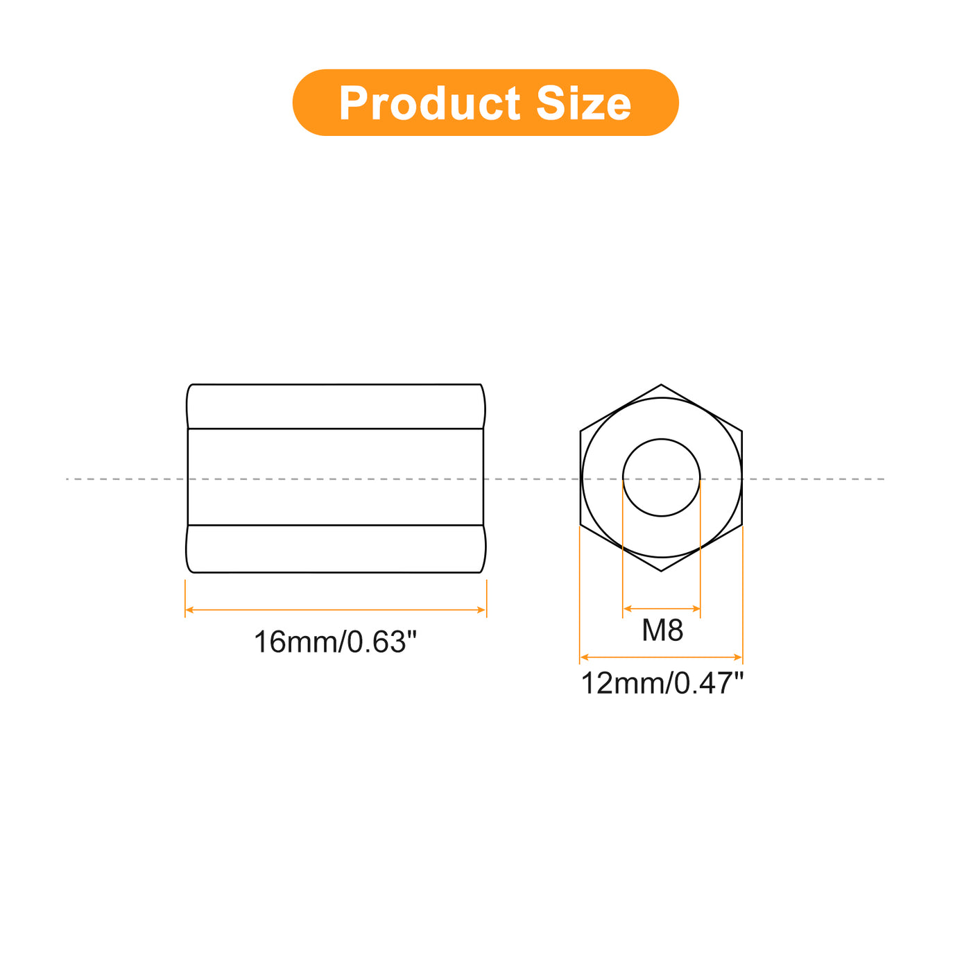 uxcell Uxcell 10Stk M8x12x16mm Kupplung Muttern - Verzinkt Karbonstahl Sechskant Gewindestab Kupplung für Möbel Elektronik Industrie