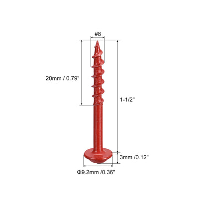 Harfington Uxcell #8x1-1/2" Tasche Loch Schrauben 50Stk Viereckig Antrieb Selbstschneidend Holz Schrauben mit Rot Beschichtet für Holzarbeiten