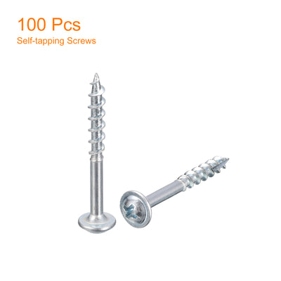 Harfington Uxcell #8x1-1/2" Pocket Hole Screws, 100pcs Phillips Drive Self Tapping Wood Screws