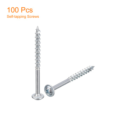 Harfington Uxcell #8x2" Pocket Hole Screws, 100pcs Phillips Drive Self Tapping Wood Screws