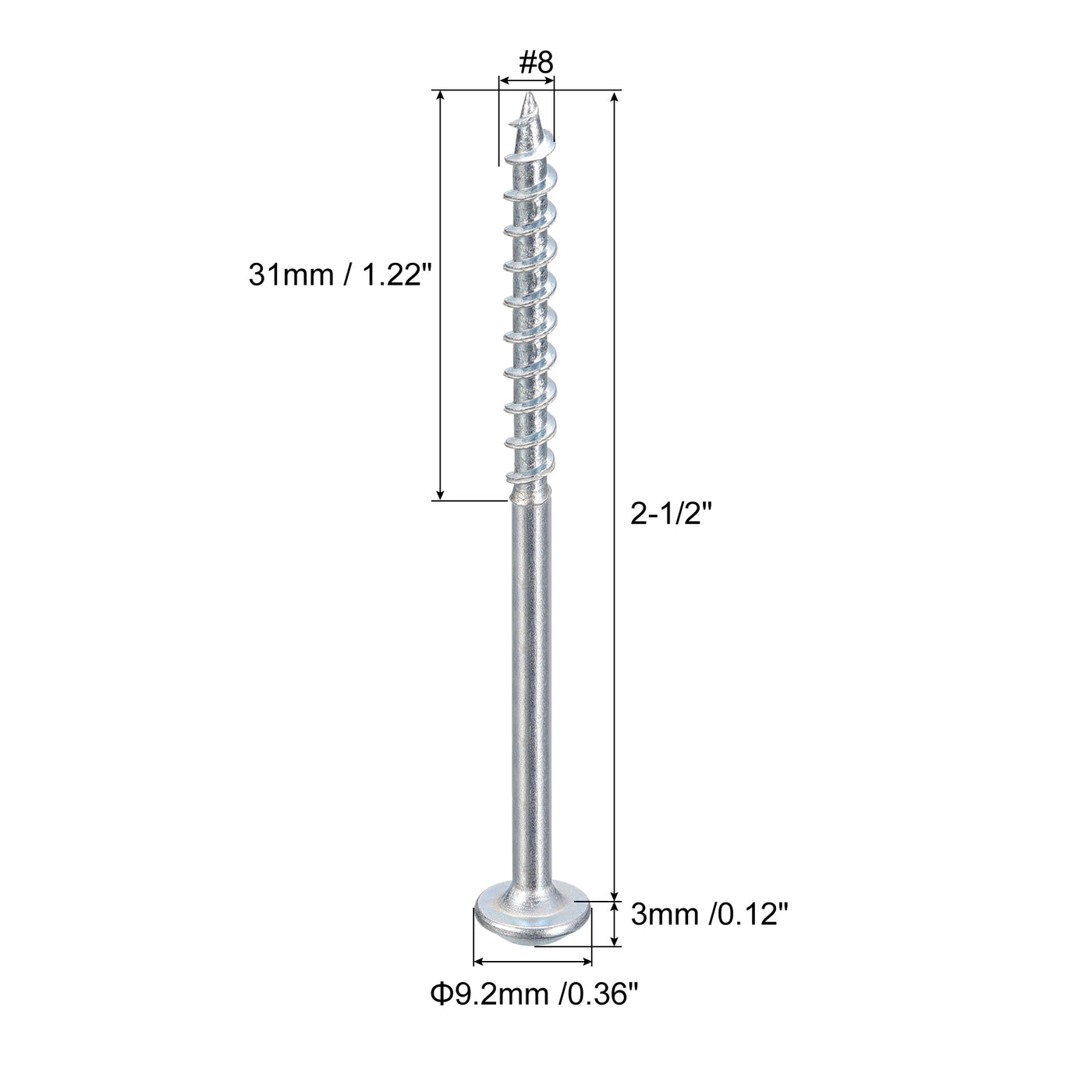 uxcell Uxcell #8x2-1/2" Pocket Hole Screws, 50pcs Phillips Drive Self Tapping Wood Screws