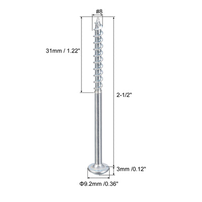 Harfington Uxcell #8x2-1/2" Pocket Hole Screws, 50pcs Phillips Drive Self Tapping Wood Screws