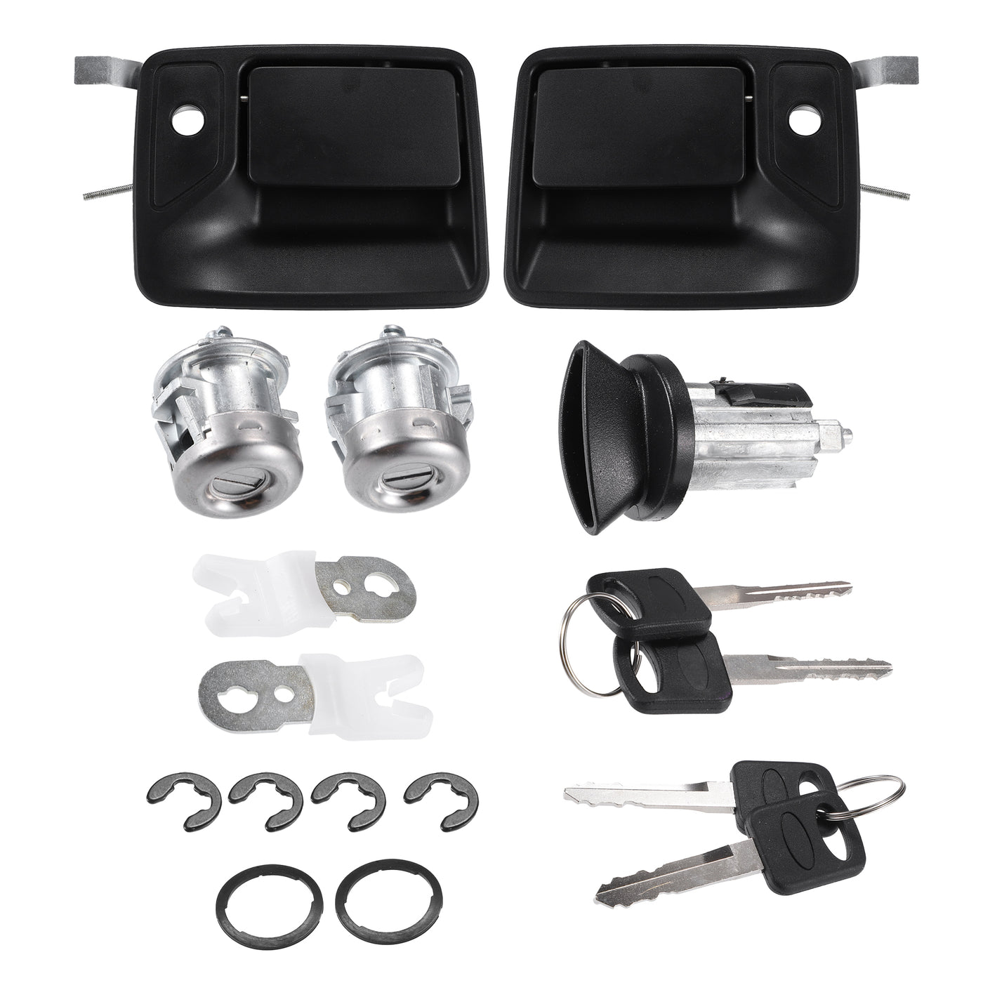 Hihaha NO. 7C3Z1521990A/7C3Z2522405AA / Outer / Door Handle with Lock Cylinder Ignition Switch Lock Cylinder for Ford F150 97-03 for Ford F250 Super Duty 97-07 / Plastic / 1 Set / Black