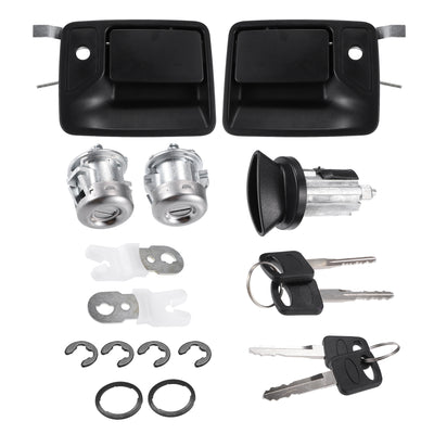 Harfington NO. 7C3Z1521990A/7C3Z2522405AA / Outer / Door Handle with Lock Cylinder Ignition Switch Lock Cylinder for Ford F150 97-03 for Ford F250 Super Duty 97-07 / Plastic / 1 Set / Black