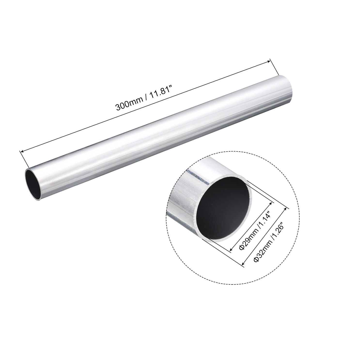 uxcell Uxcell 32mm OD 29mm Inner Dia 300mm Length 6063 Aluminum Tube for Industry DIY