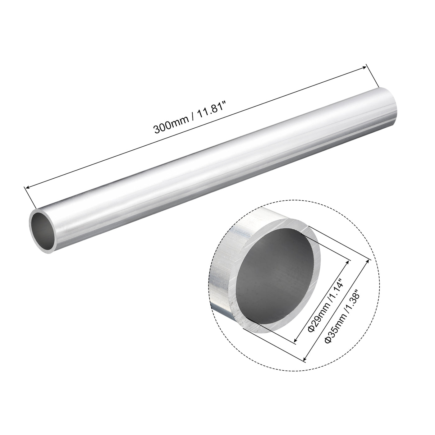 uxcell Uxcell 35mm OD 29mm Inner Dia 300mm Length 6063 Aluminum Tube for Industry DIY