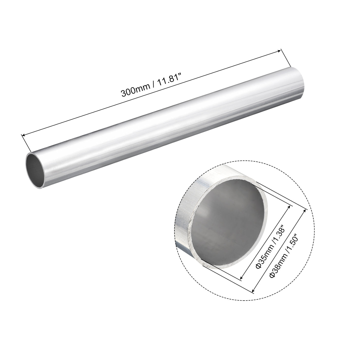 uxcell Uxcell 38mm OD 35mm Inner Dia 300mm Length 6063 Aluminum Tube for Industry DIY