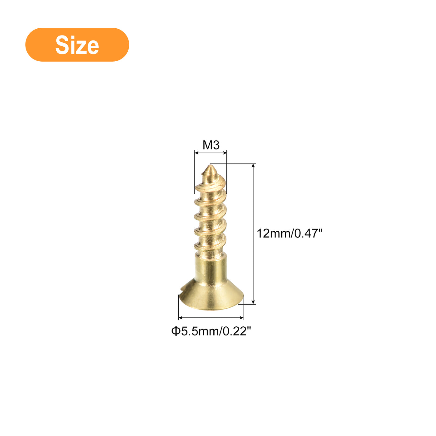 uxcell Uxcell 50Pcs M3 x 12mm Brass Slotted Drive Flat Head Wood Screws Self Tapping Screw