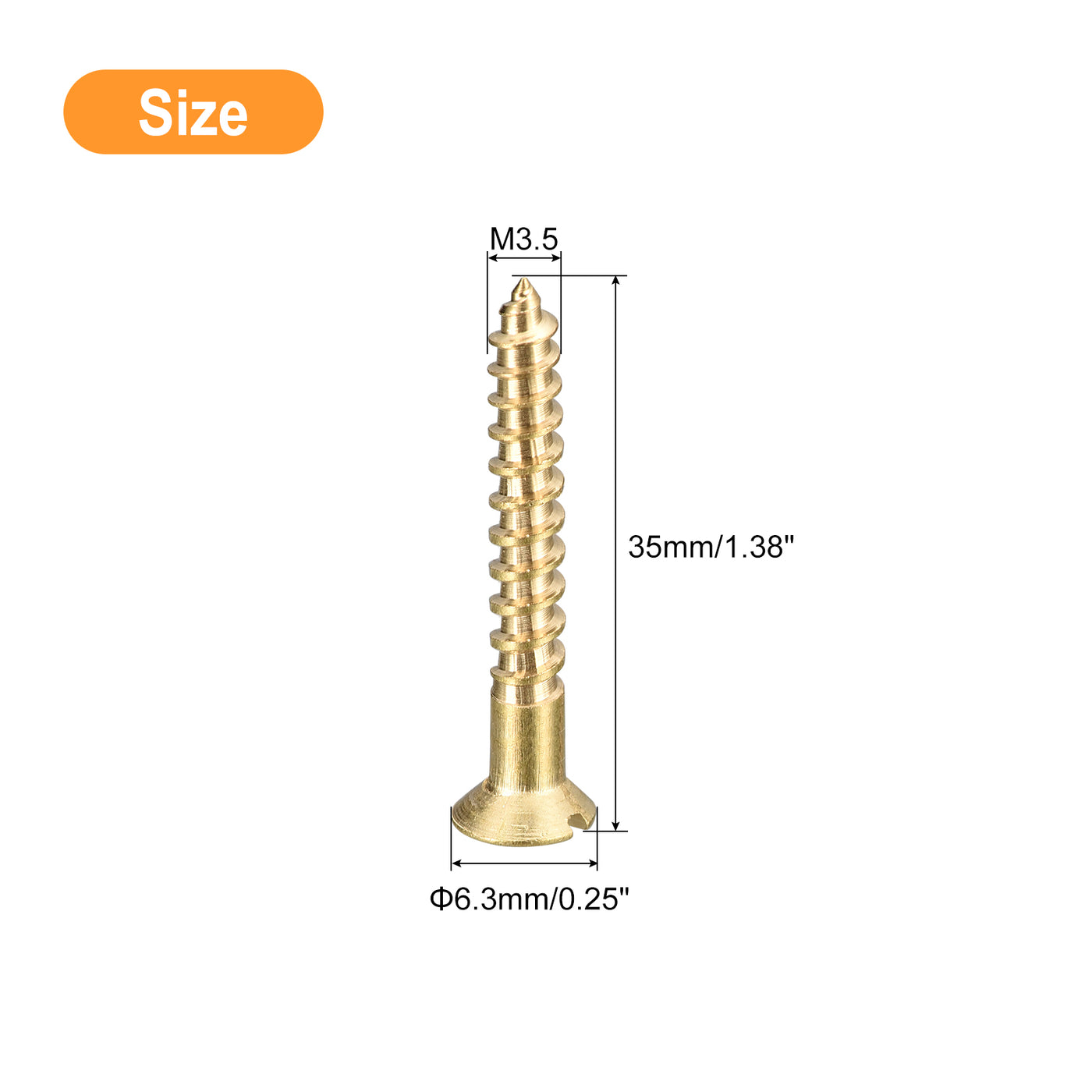 uxcell Uxcell 100Pcs M3.5 x 35mm Brass Slotted Drive Flat Head Wood Screws Self Tapping Screw