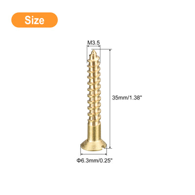 Harfington Uxcell 100Pcs M3.5 x 35mm Brass Slotted Drive Flat Head Wood Screws Self Tapping Screw