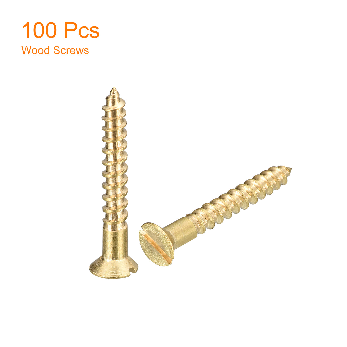 uxcell Uxcell 100Pcs M3.5 x 35mm Brass Slotted Drive Flat Head Wood Screws Self Tapping Screw